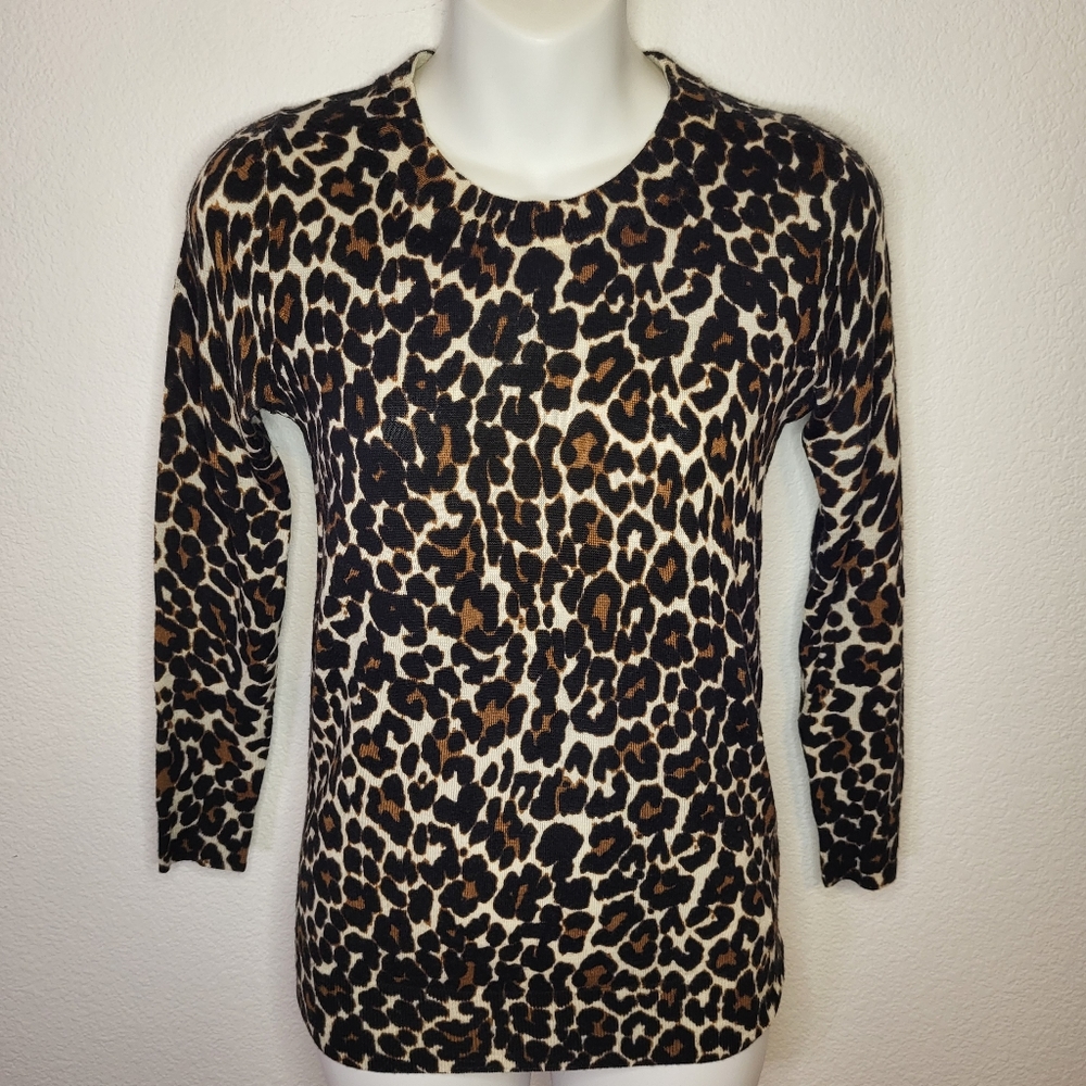 J. Crew 100% Merino Wool Leopard Print Pullover Sweater Size XS